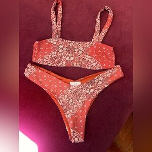 Onia X WeWoreWhat Women's Orange Floral Bandana Bikini